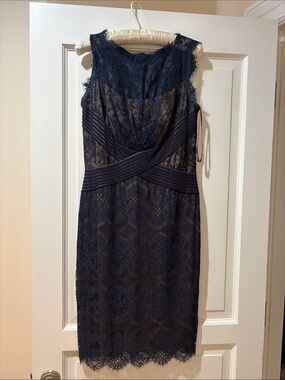 Navy dress with beige lining